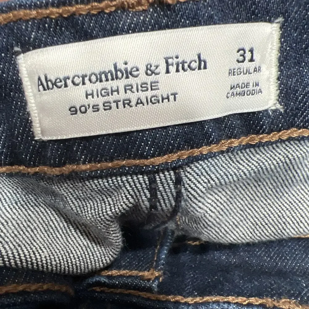 Abercrombie & Fitch High Rise 90s Straight Jean Dark Blue Size 31 Fits 35 NWT